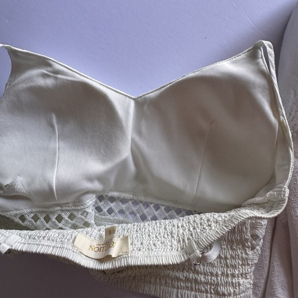 Rebellion Women's Size S White Lace Crop Cami Top Smocked V-neck Sleeveless - Picture 15 of 16